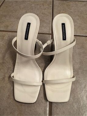 BCBGMaxAzria Cream Minimalist Square-Toe Sandals